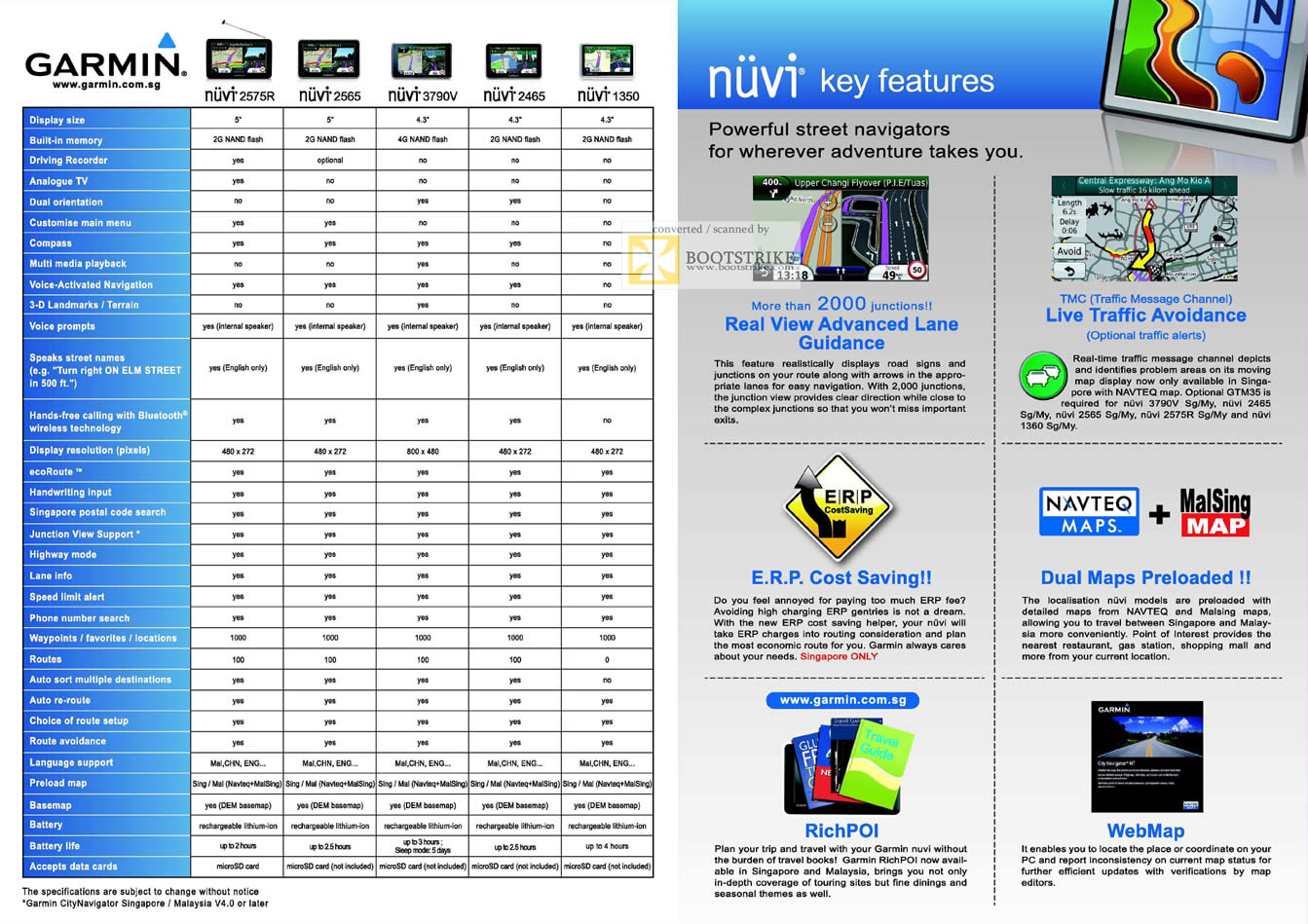 COMEX 2011 price list image brochure of NaviCom Garmin GPS Comparison Tablet 2575R 2565 3790V 2465 1350 TMC ERP NavTeq Maps Malsing RichPOI WebMap