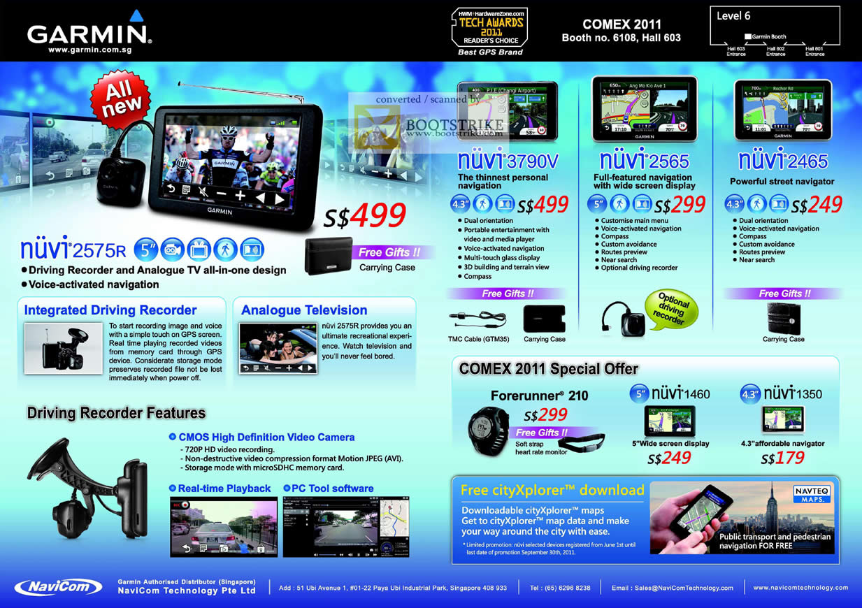 COMEX 2011 price list image brochure of NaviCom Garmin GPS Nuvi 2575R 3790V 2565 2465 Forerunner 210 Heart Rate Monitor1460 1350