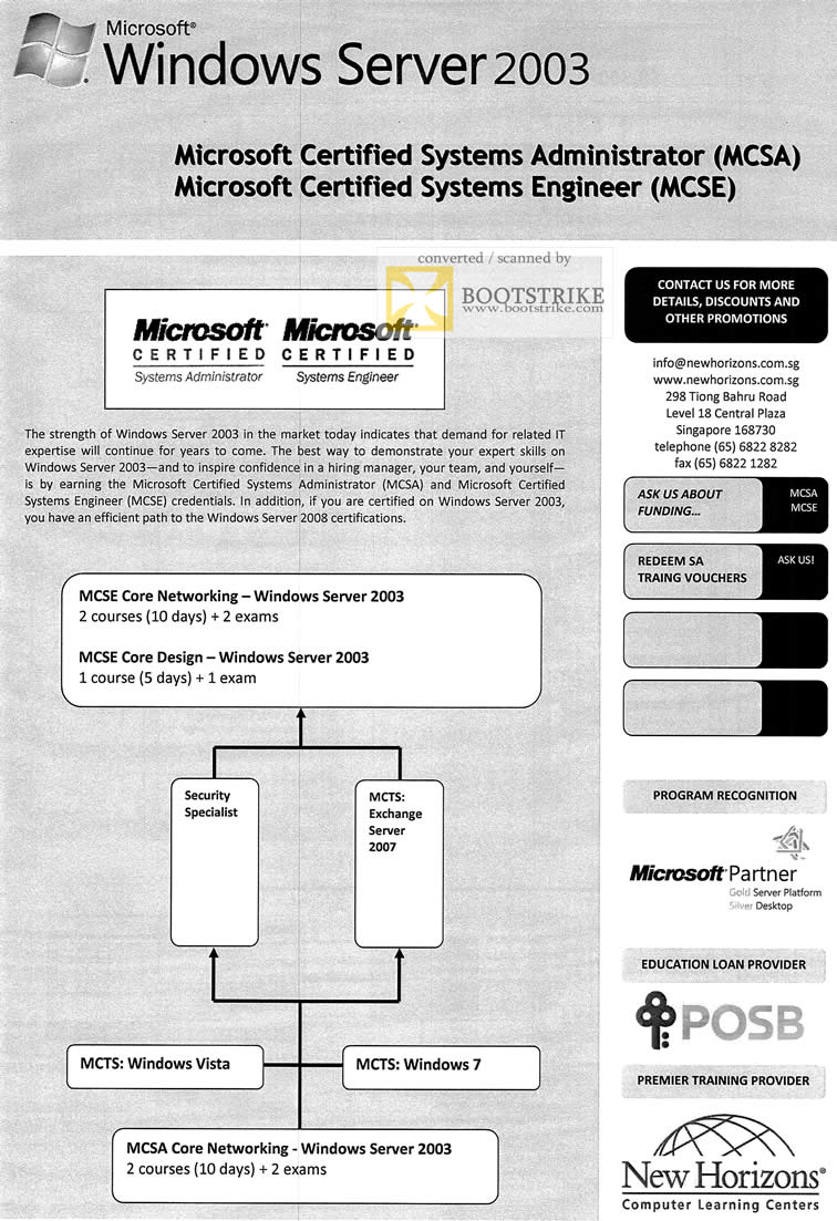 COMEX 2011 price list image brochure of New Horizon Training Microsoft Certified Systems Administrator Engineer MCA MCSE