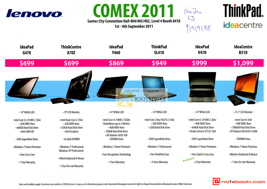 COMEX 2011 price list image brochure of Newstead Lenovo Notebooks IdeaPad G470 Y460 V470 ThinkPad SL410 Desktop PC ThinkCentre A70Z IdeaCentre B310
