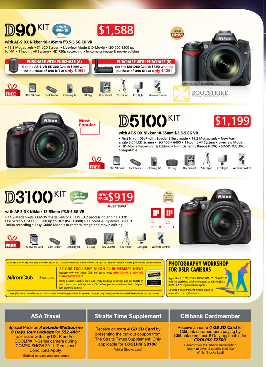 COMEX 2011 price list image brochure of Nikon Digital Cameras DSLR D90 Kit D5100 D3100