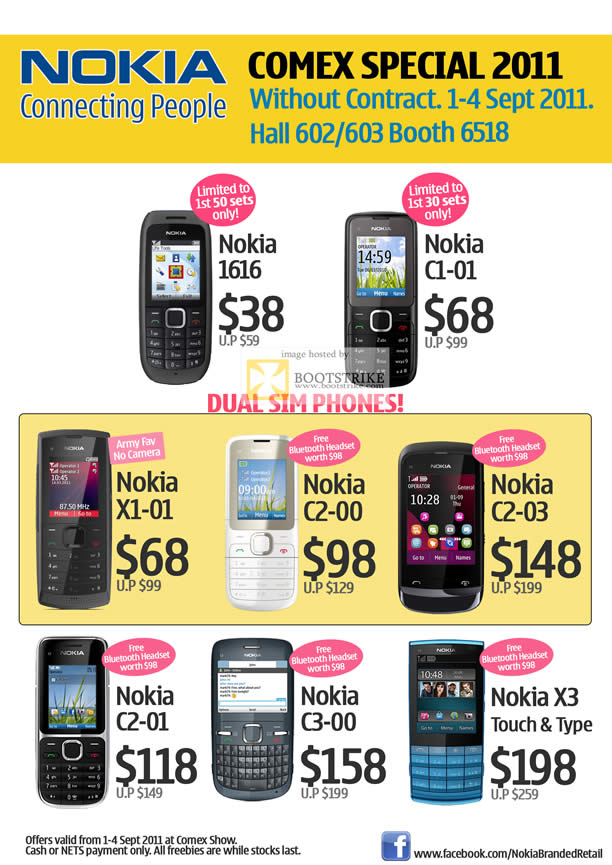 COMEX 2011 price list image brochure of Nokia Phones 1616 C1-01 X1-01 Dual Sim C2-00 C2-03 C2-01 C3-00 X3 Touch And Type