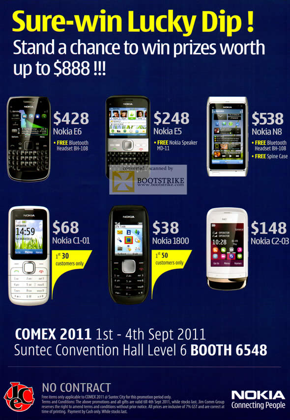 COMEX 2011 price list image brochure of Nokia Smartphones E6 E5 N8 C1-01 1800 C2-03