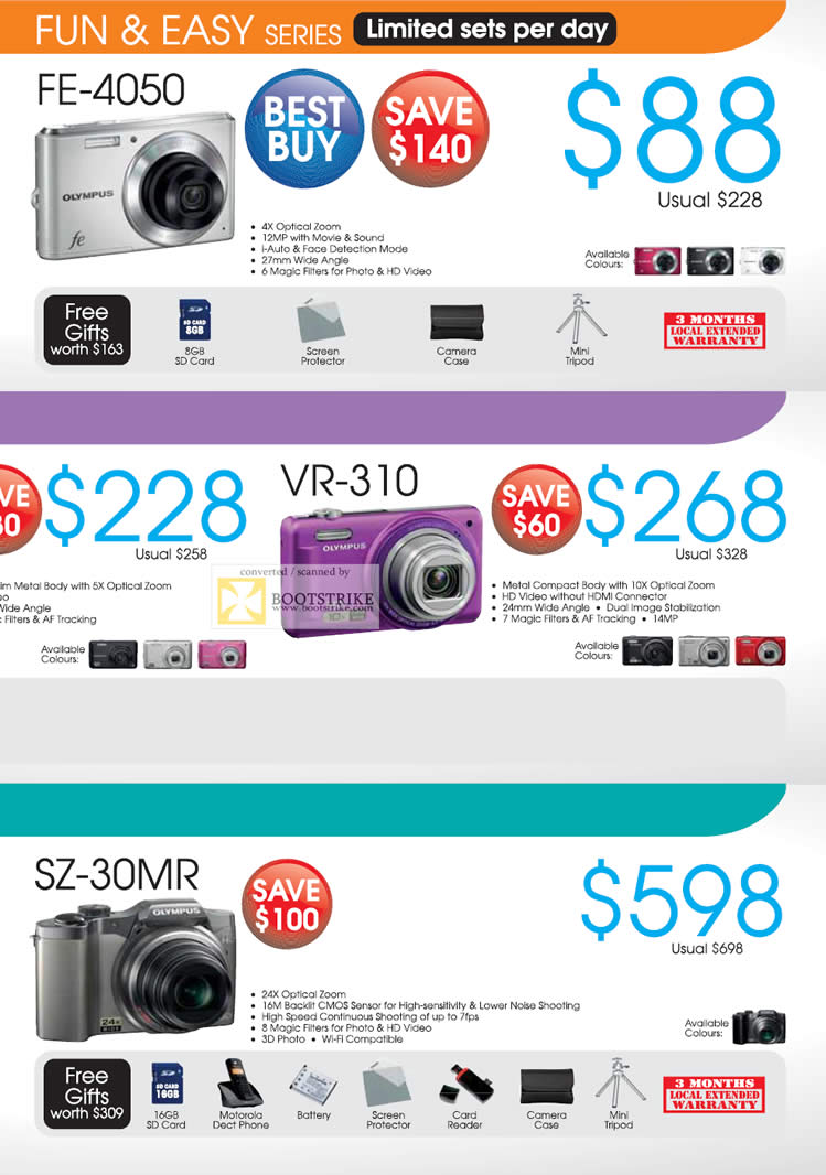 COMEX 2011 price list image brochure of Olympus Digital Cameras FE-4050 VR-310 SZ-30MR