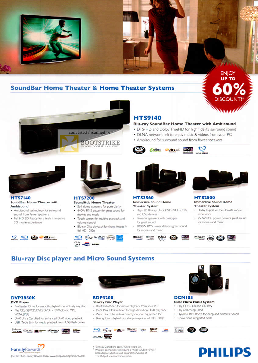 COMEX 2011 price list image brochure of Philips SoundBar Home Theatre Systems HTS9140 HTS7200 HTS2500 DVP3850K BDP3200 DCM105