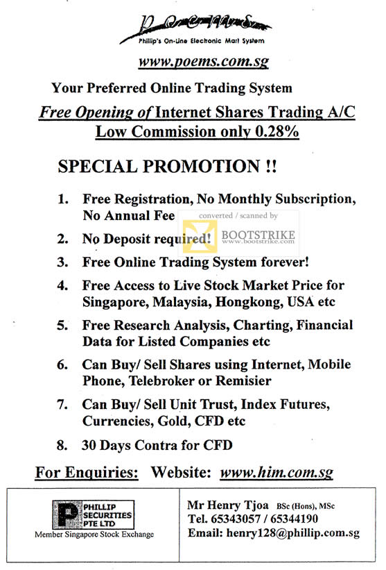 COMEX 2011 price list image brochure of Phillip Securities POEMS Preferrred Online Trading System Internet Shares