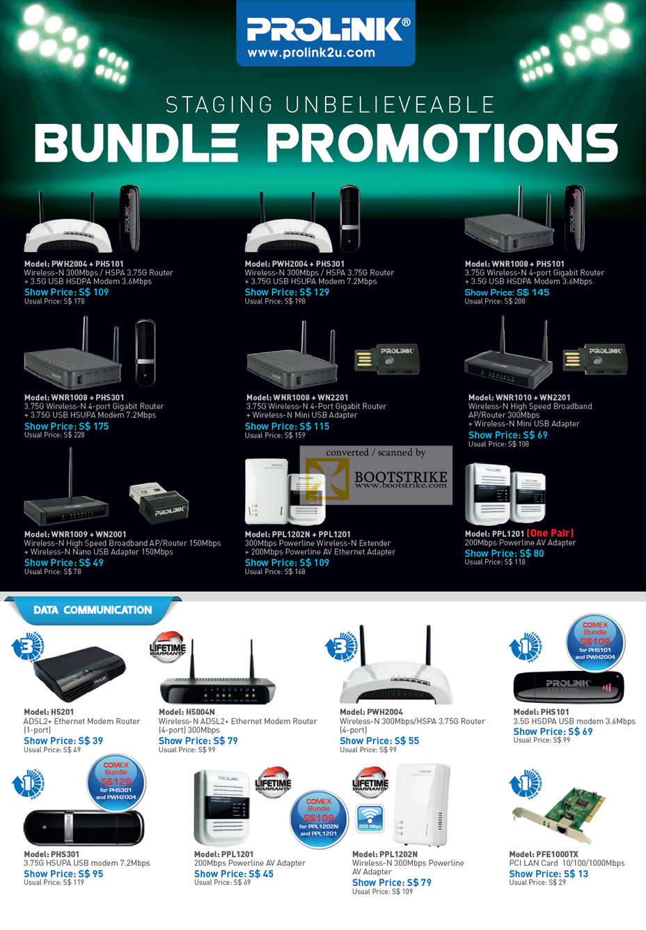COMEX 2011 price list image brochure of Prolink Bundle Promotions Router HSPA USB HSDPA Modem ADSL2 USB Powerline AV PCI LAN
