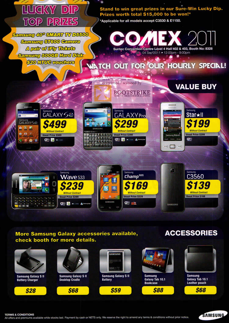 COMEX 2011 price list image brochure of Samsung Mobile Phones Smartphones Galaxy S Pro Star II Wave 533 Champ Duos C3560
