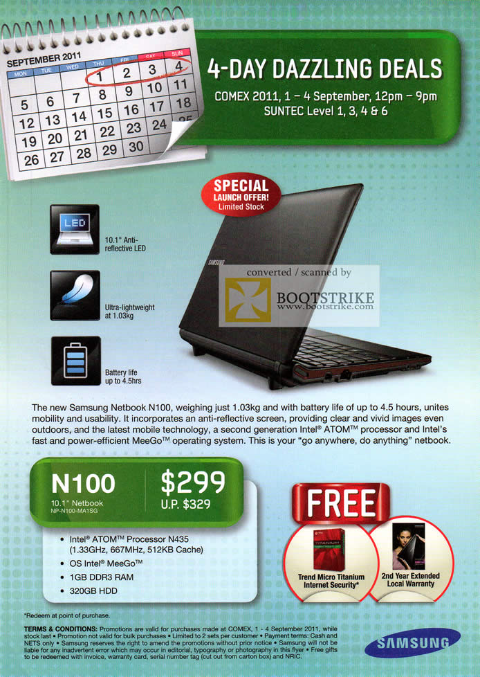 COMEX 2011 price list image brochure of Samsung Notebook Netbook N100 Intel MeeGo Atom