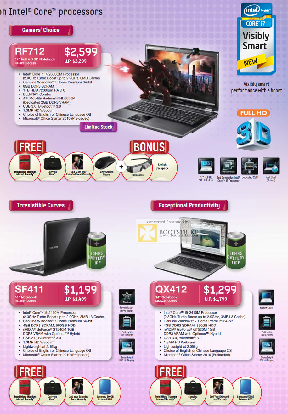 COMEX 2011 price list image brochure of Samsung Notebooks RF712 Gaming SF411 QX412 NP-S01SG S02SG