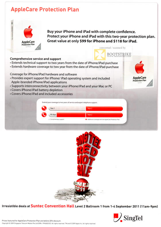 COMEX 2011 price list image brochure of Singtel AppleCare Protection Plan IPhone IPad