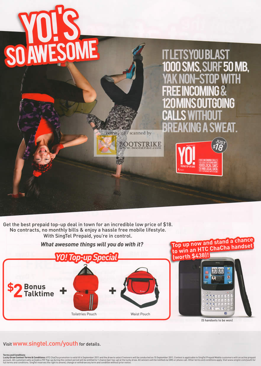 COMEX 2011 price list image brochure of Singtel Prepaid Yo Card Top-Up HTC ChaCha