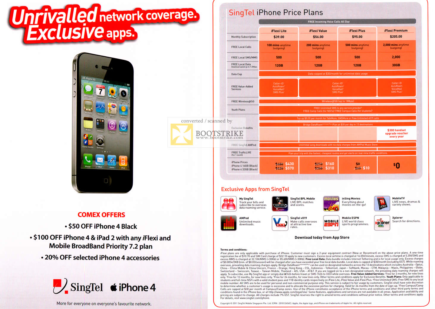 COMEX 2011 price list image brochure of Singtel IPhone 4 Up To 100 Dollar Off IFlexi Mobile Broadband Accessories Price Plans