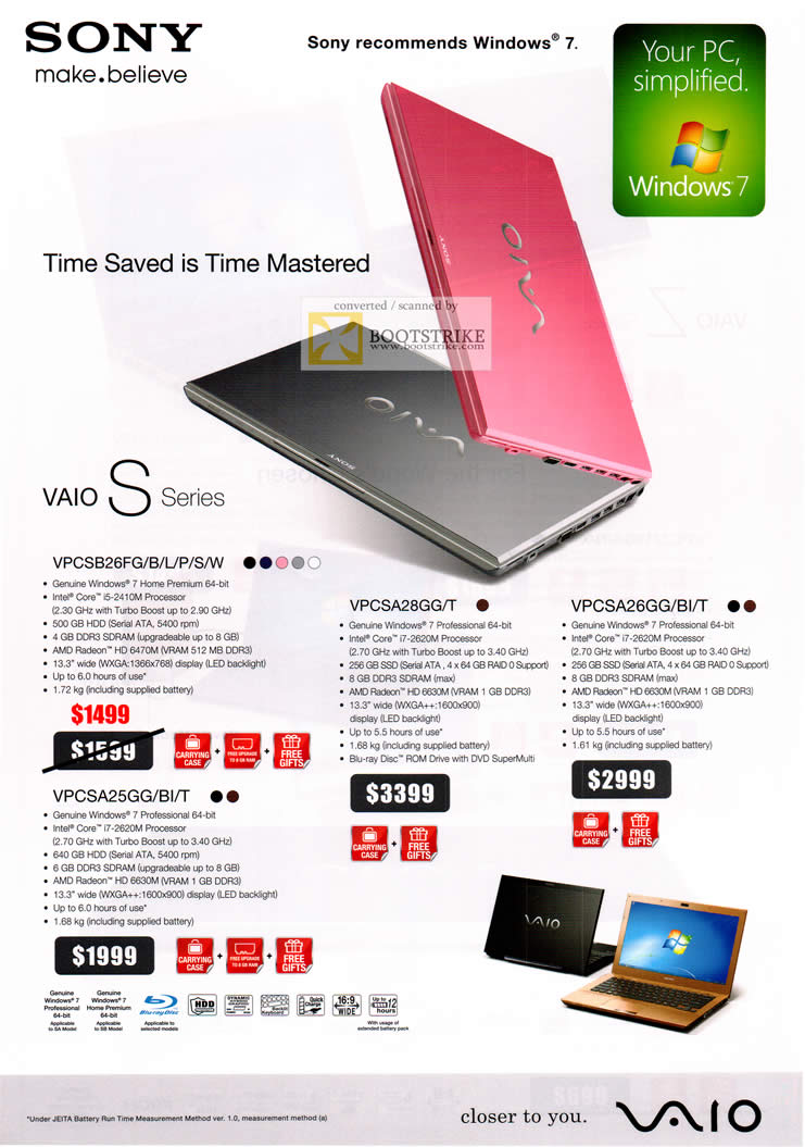 COMEX 2011 price list image brochure of Sony Notebooks Vaio S Series VPCSB26FG B L P S W VPCSA28GG T VPCSA26GG BI VPCSA25GG