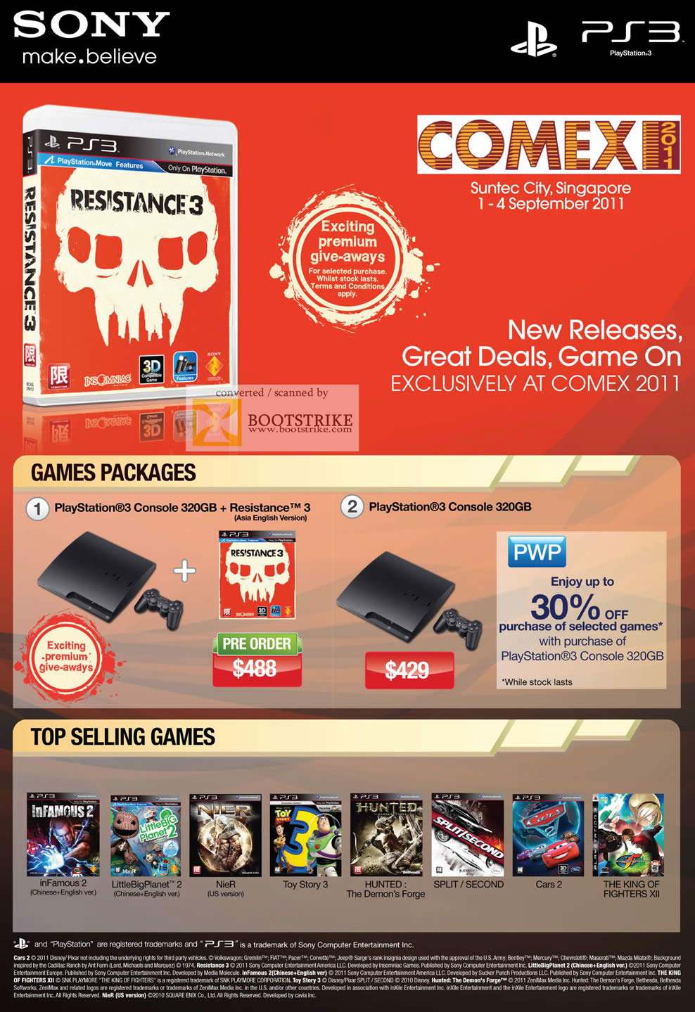 COMEX 2011 price list image brochure of Sony Playstation 3 PS3 Console Games Resistance 3 320GB