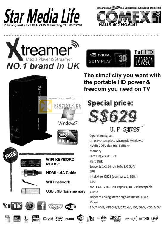 COMEX 2011 price list image brochure of Star Media Life Xtreamer Media Player Streamer Specifications NVidia 3DTV Play