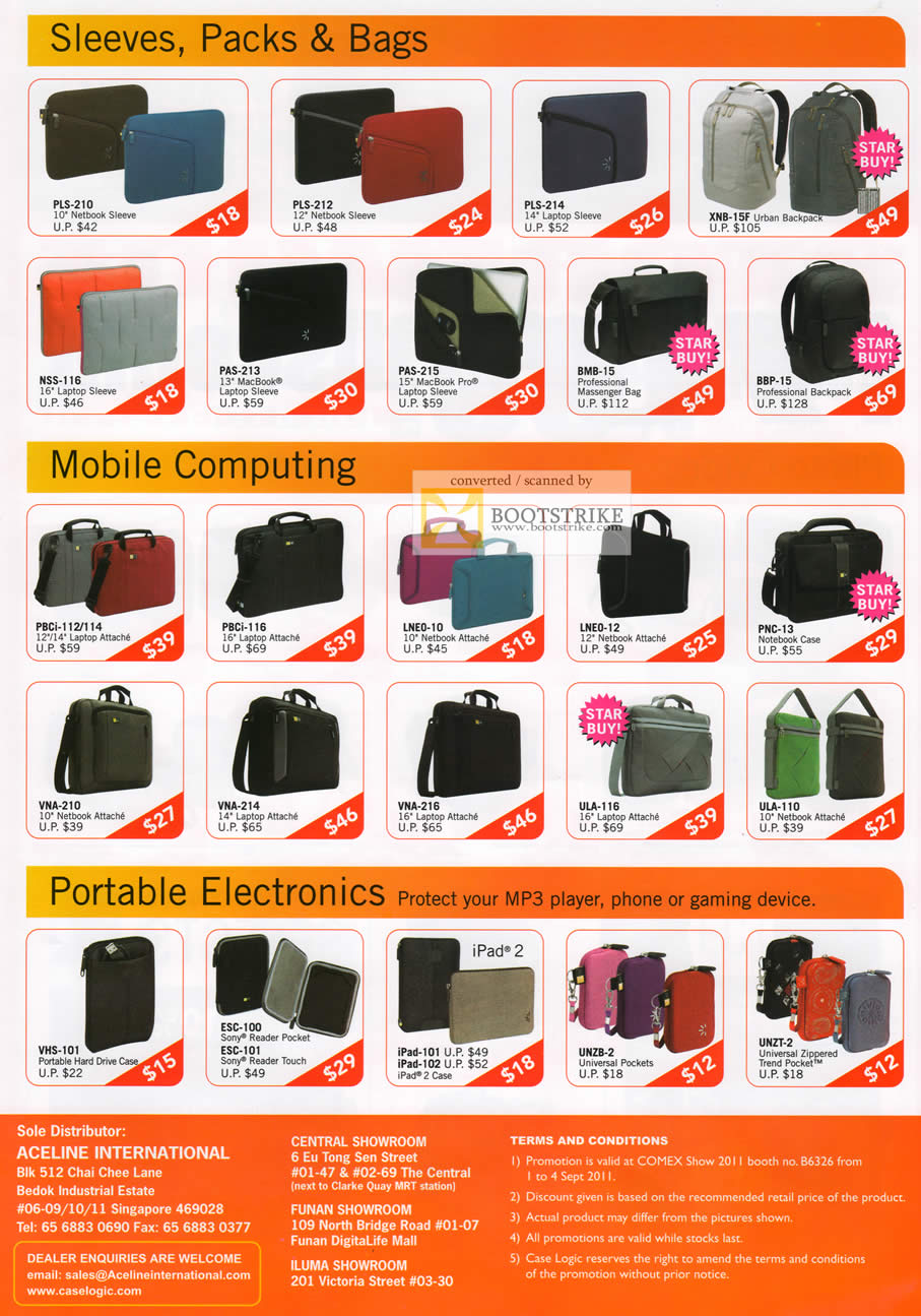 COMEX 2011 price list image brochure of The Headphones Gallery Sleeves Packs Bags Laptop MacBook Massenger Urban Netbook Attache Case Sony Reader Pocket Touch Universal Zippered Trend Pocket