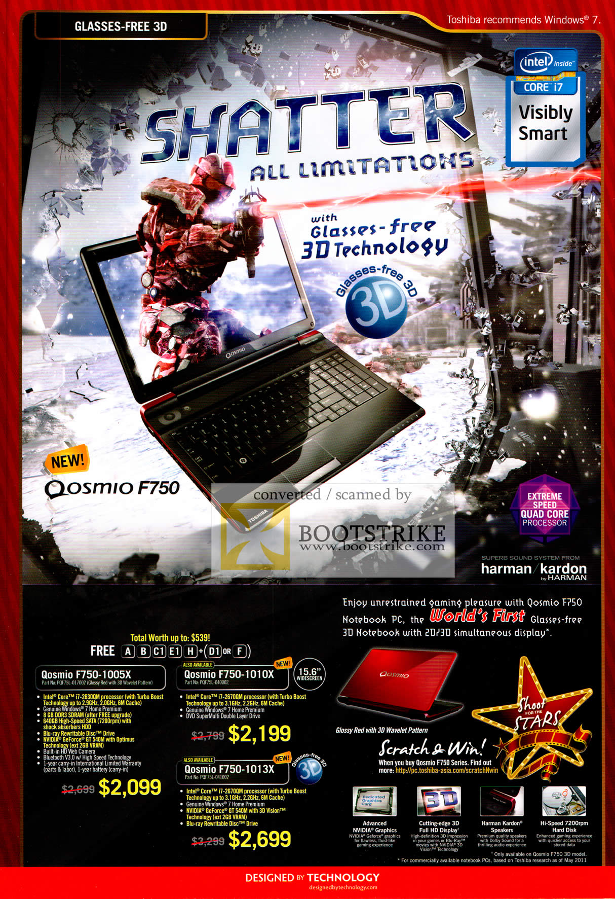COMEX 2011 price list image brochure of Toshiba Notebooks Gaming Qosmio F750-1005X 1010X 1013X 3D Glasses Free
