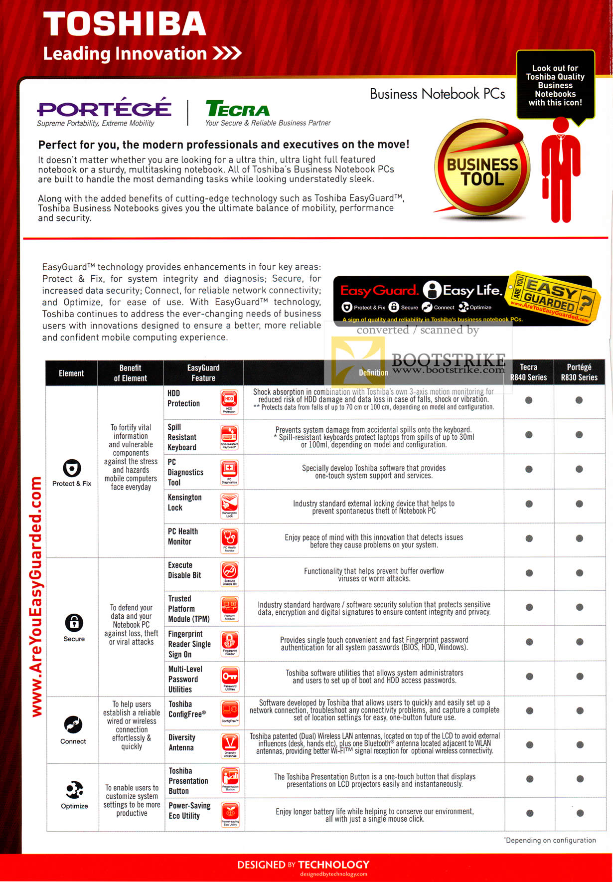 COMEX 2011 price list image brochure of Toshiba Notebooks Portege Tecra Protect And Fix EasyGuard Secure