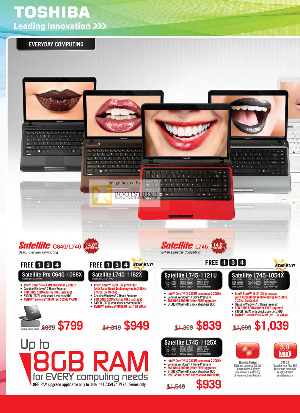 COMEX 2011 price list image brochure of Toshiba Notebooks Satellite C640 1068X L740 1162X L745 1121U 1054X 1125X