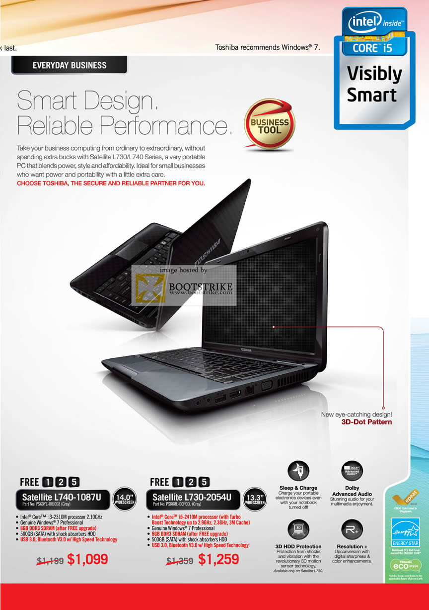 COMEX 2011 price list image brochure of Toshiba Notebooks Satellite L740-1087U L730-2054U