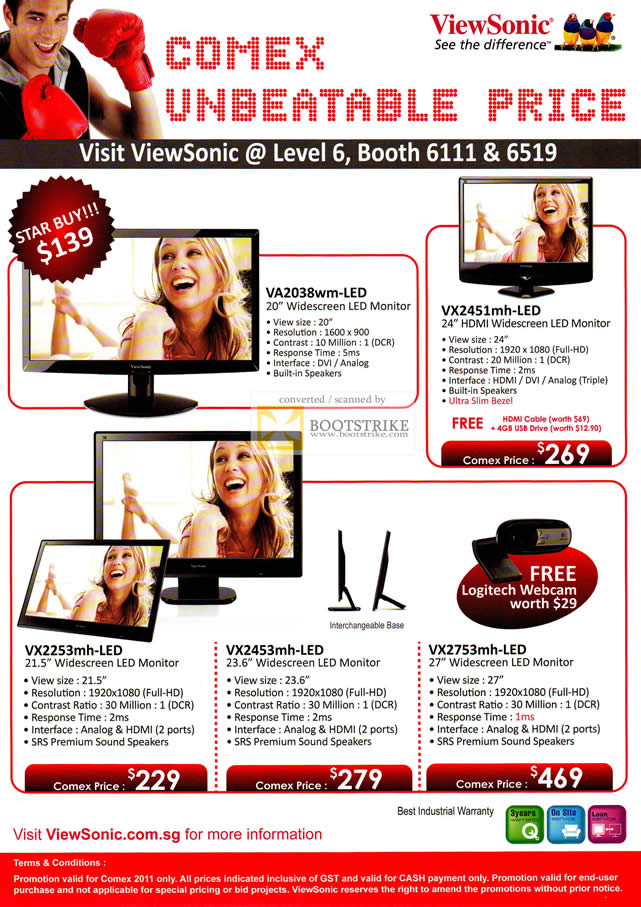 COMEX 2011 price list image brochure of Viewsonic Monitors LED VA2038wm VX2451MH VX2253MH VX2453MH VX2753MH