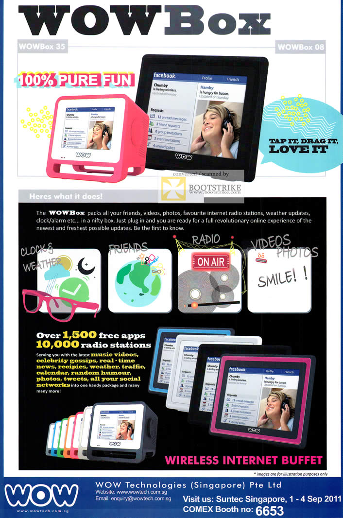 COMEX 2011 price list image brochure of Wow WowBox 35 08 Wireless Internet Buffet Radio Videos Photos Alarm Clock Apps