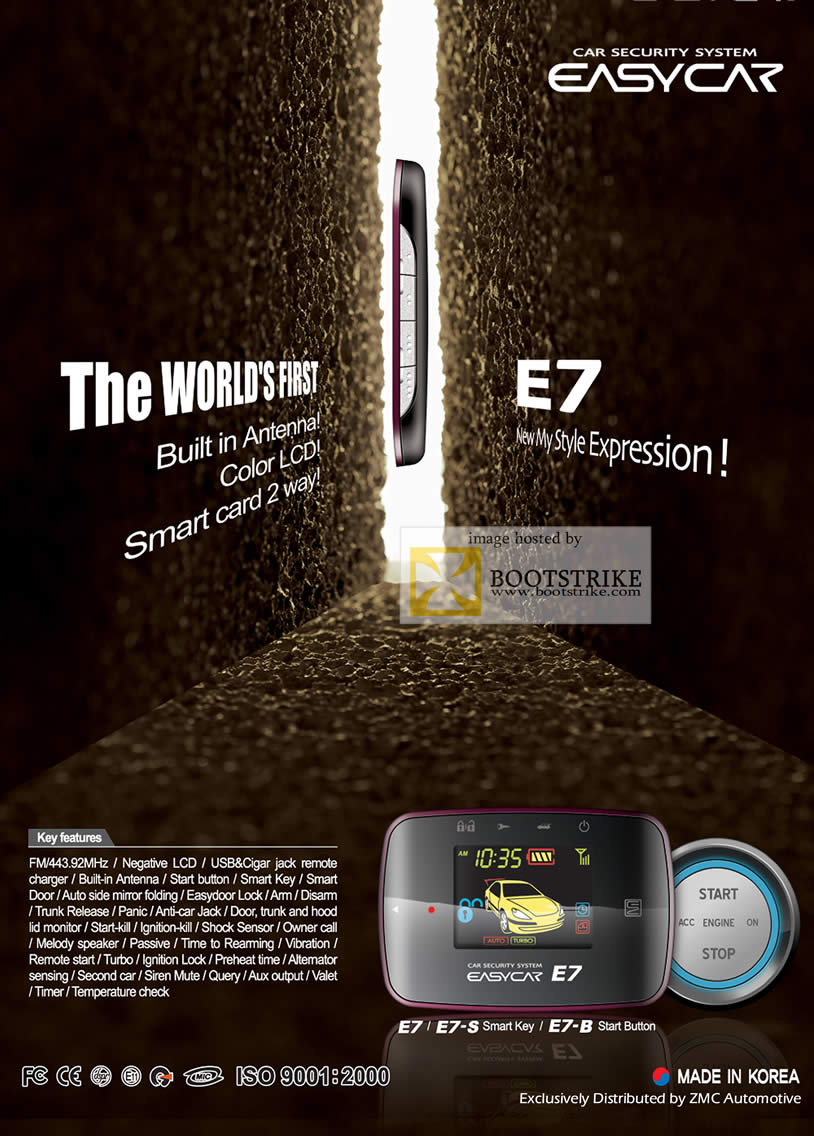 COMEX 2011 price list image brochure of ZMC Automotive Easycar E7 E7-S E7-B Passive Keyless Entry Push Start Car Security Alarm System