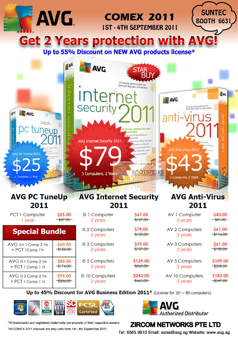 COMEX 2011 price list image brochure of Zircom AVG Anti-Virus Internet Security PC TuneUp 2011 Business Edition