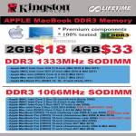 Kingston Apple MacBook DDR3 Memory 1333Mhz SODIMM 1066Mhz IMac Mac Mini Pro