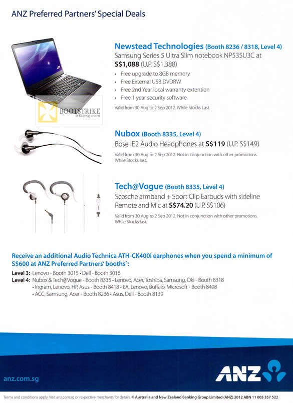 COMEX 2012 price list image brochure of ANZ Credit Card Partner Special Deals, Newstead, Nubox, Tech At Vogue