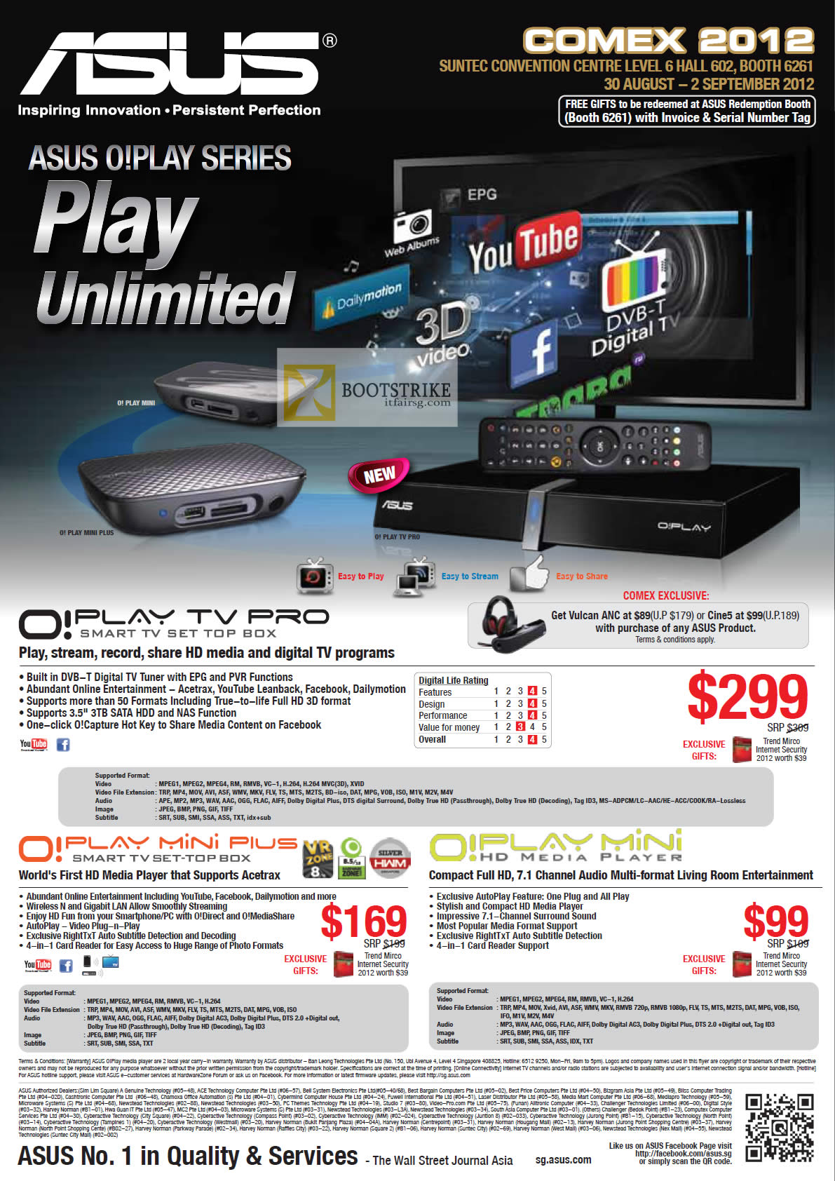 COMEX 2012 price list image brochure of ASUS Media Player O Play TV Pro Smart TV Set Top Box, O Play Mini Plus, Mini HD Media Player
