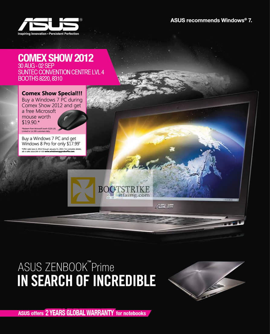 COMEX 2012 price list image brochure of ASUS Notebooks Free Microsoft Mouse With Windows 7 System Purchase