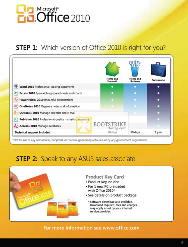 COMEX 2012 price list image brochure of ASUS Notebooks Microsoft Office 2010 Comparison Chart