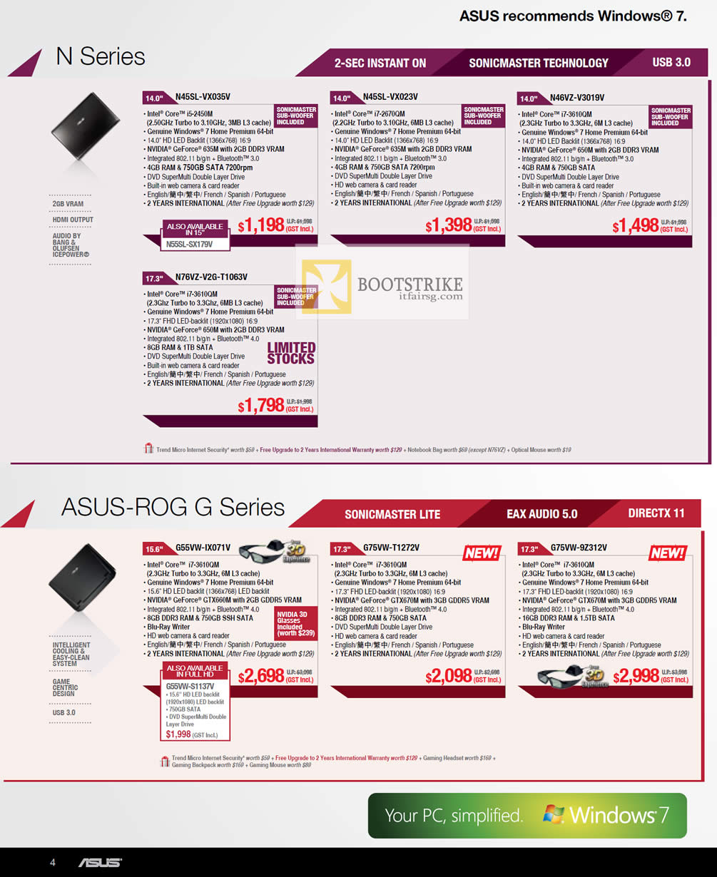COMEX 2012 price list image brochure of ASUS Notebooks N Series N45SL VX035V VX023V V3019V V2G-T1063V, ROG G55VW-IX071V, G75VW-T1272V, G75VW-9Z312V