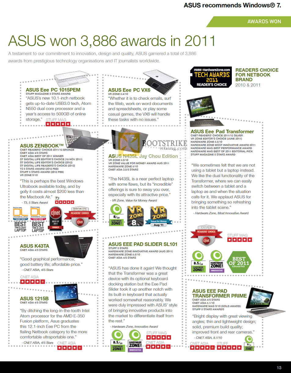 COMEX 2012 price list image brochure of ASUS Notebooks Tablets Awards