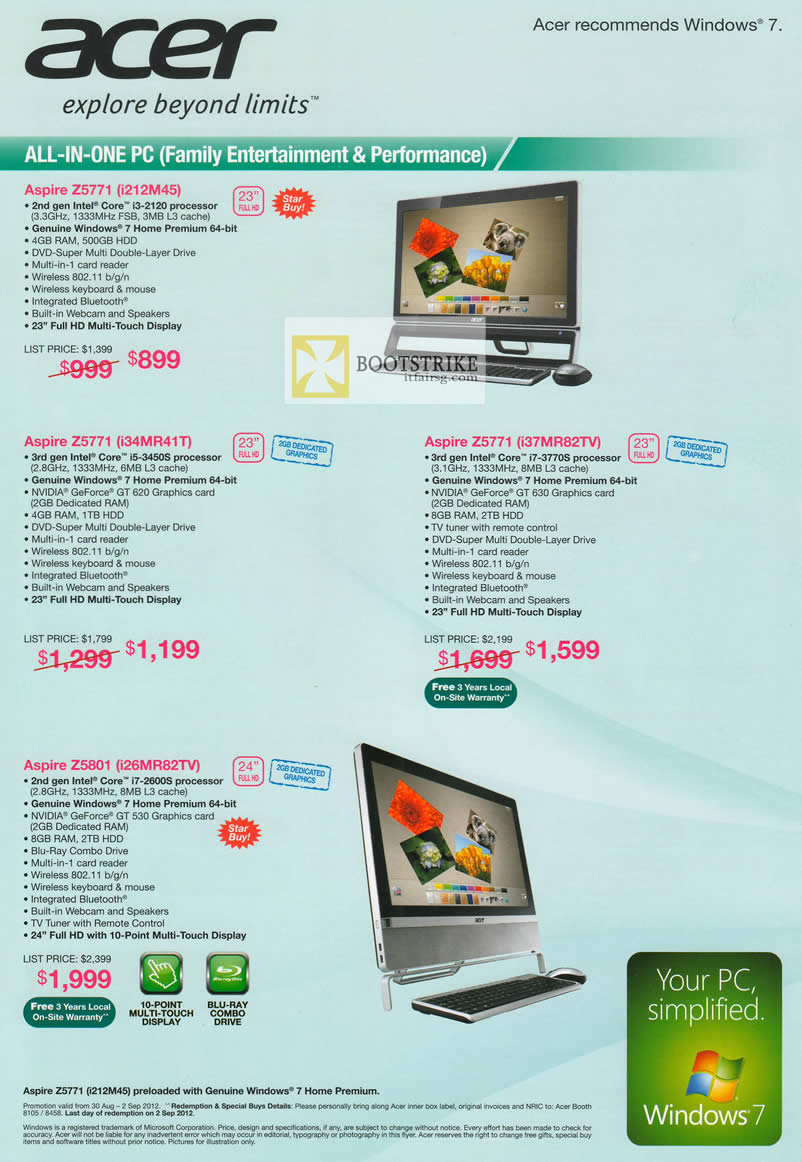 COMEX 2012 price list image brochure of Acer AIO Desktop PCs Aspire Z5771 I212M45 , Z5771 I34MR41T, Z5771 I37MR82TV, Z5801 I26MR82TV