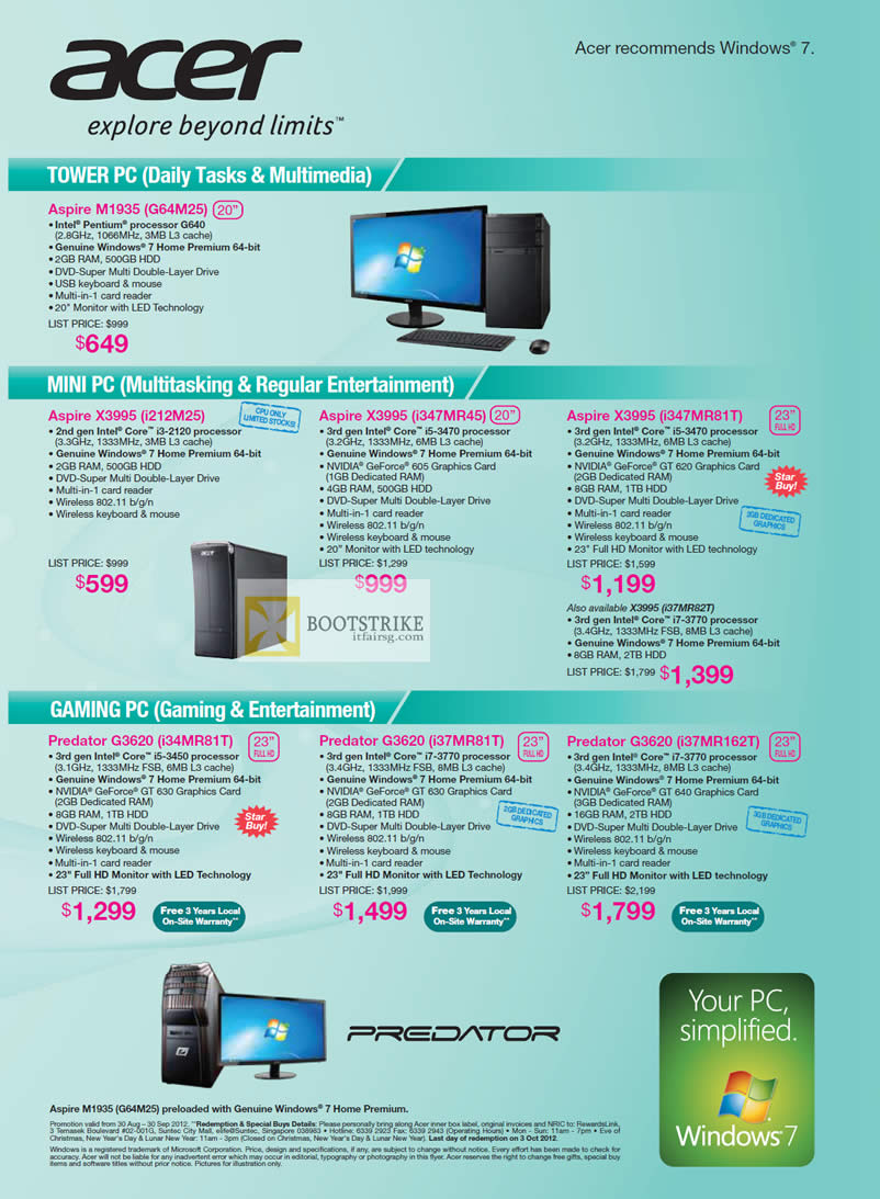 COMEX 2012 price list image brochure of Acer Desktop PCs Aspire M1935, Mini PC Aspire X3995 I212M25, X3995 I347MR45, X3995 I347MR81T, Predator G3620 I34MR81T, G3620 I37MR81T, G3620 I37MR162T