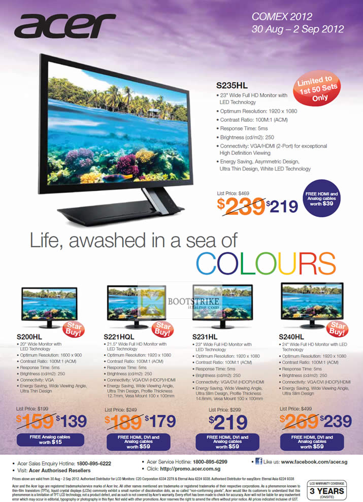 COMEX 2012 price list image brochure of Acer Monitors S235HL, S240HL, S231HL, S221HQL, S200HL