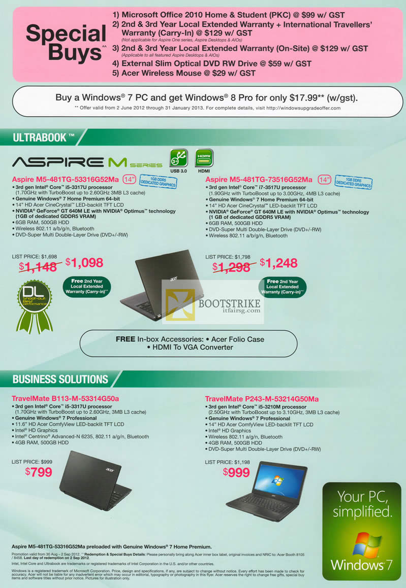 COMEX 2012 price list image brochure of Acer Notebooks Aspire M Series Ultrabooks, M5-481TG-53316G52Ma, M5-481TG-73516G52Ma, Travelmate B113-M-53314G50a, P243-M-53214G50Ma
