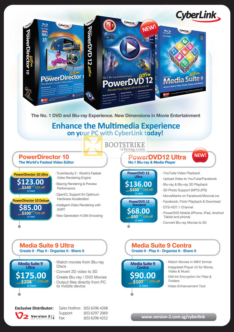 COMEX 2012 price list image brochure of Asia Radio Cyberlink Software PowerDirector 10, PowerDVD 12 Ultra, Media Suite 9 Ultra, Media Suite 9 Centra