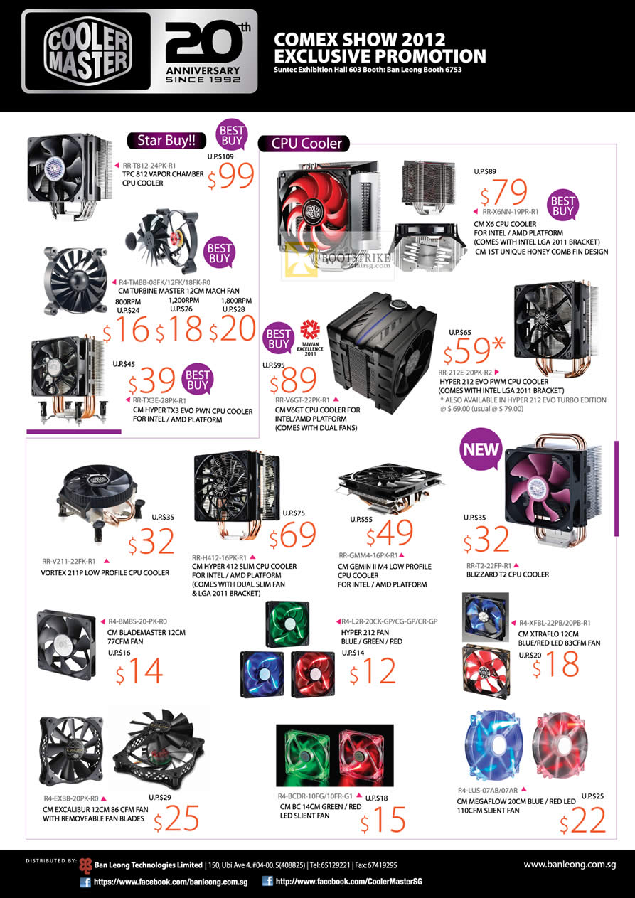 COMEX 2012 price list image brochure of Ban Leong Cooler Master CPU Coolers, Hyper TX3 EVO PWN, CM X6, Vortex 211P, Blizzard T2, Megaflow