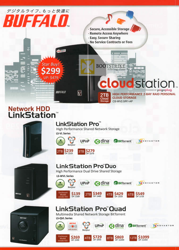 COMEX 2012 price list image brochure of Buffalo NAS Network CloudStation LinkStation Pro, Pro Duo, Pro Quad