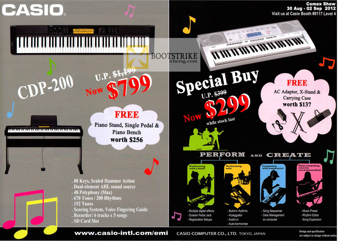 COMEX 2012 price list image brochure of Casio Music Piano Keyboards CDP-200