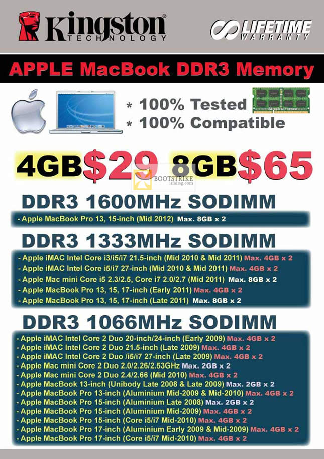COMEX 2012 price list image brochure of Convergent Kingston Apple Macbook DDR3 Memory RAM
