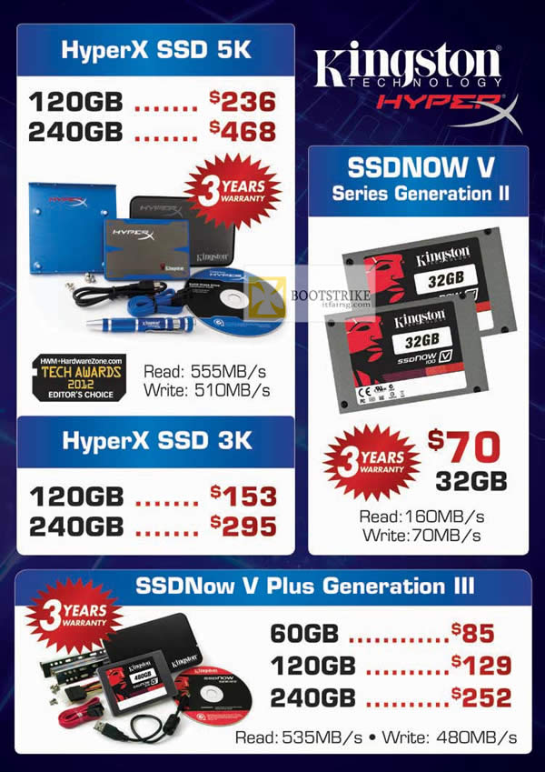 COMEX 2012 price list image brochure of Convergent Kingston SSD HyperX 5K, SSDNow V Series Generation II, HyperX SSD 3K, SSDNow V Plus Generation III
