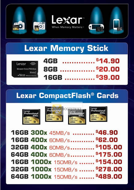 COMEX 2012 price list image brochure of Convergent Lexar Flash Memory Memory Stick, CompactFlash