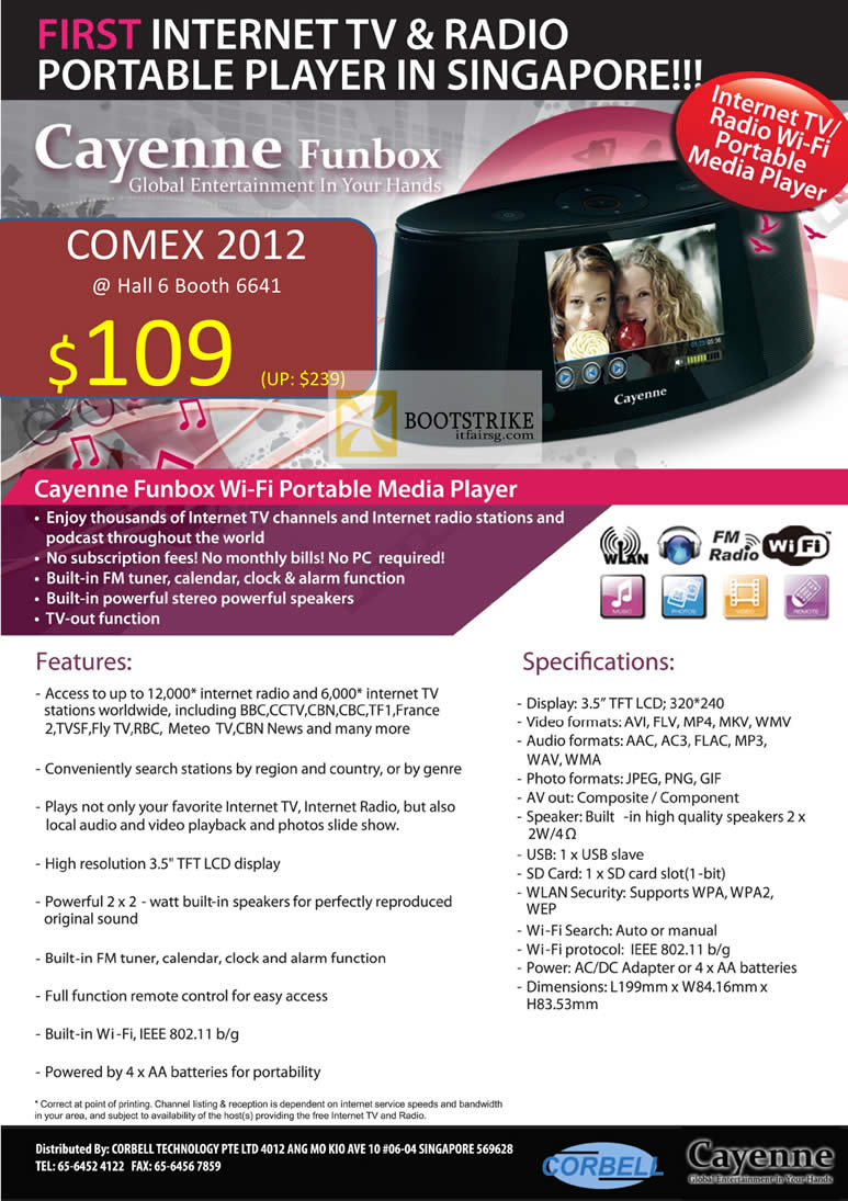 COMEX 2012 price list image brochure of Corbell Cayenne Funbox Internet TV Radio Player
