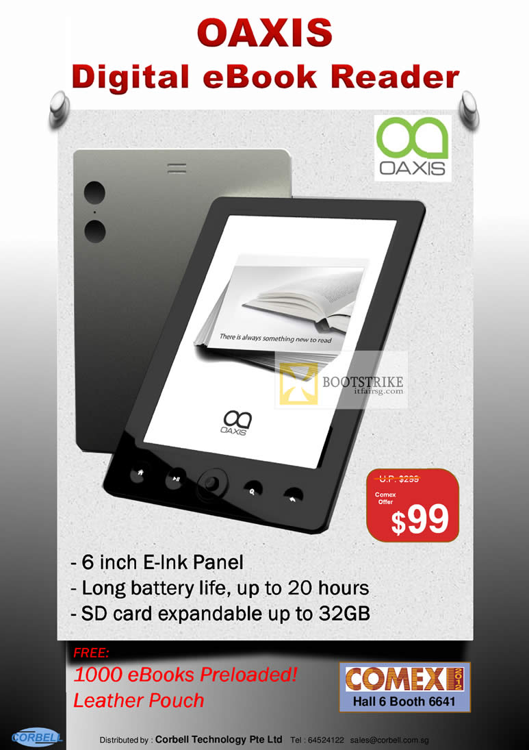 COMEX 2012 price list image brochure of Corbell Oaxis Digital EBook Reader