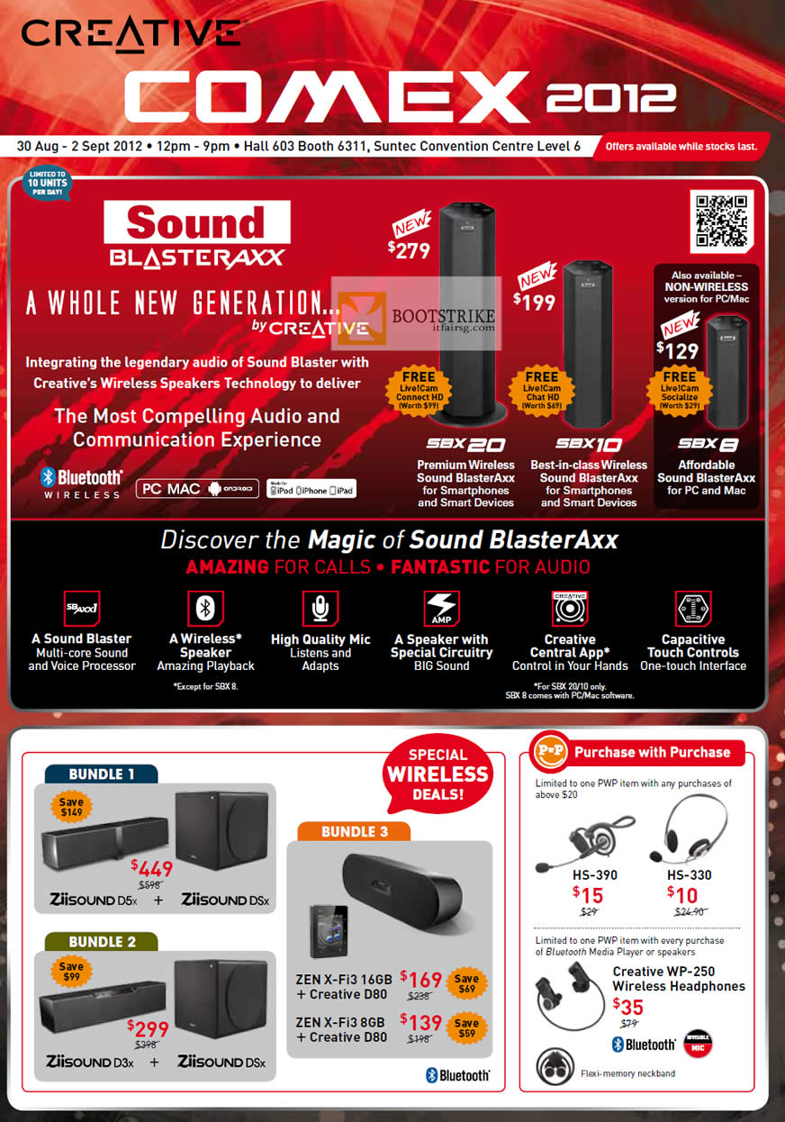 COMEX 2012 price list image brochure of Creative Sound Blaster Axx SBX 20 10 8 Speakers, Bundle Deals, Purchase With Purchase